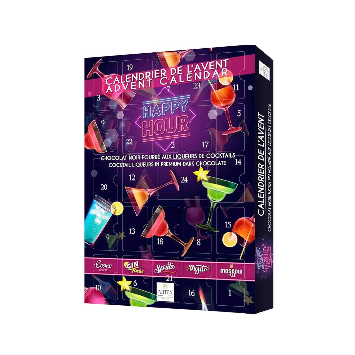 ABTEY HAPPY HOUR COCKTAIL LIQUEURS IN PREMIUM DARK CHOCOATE ADVENT CALENDAR 275g