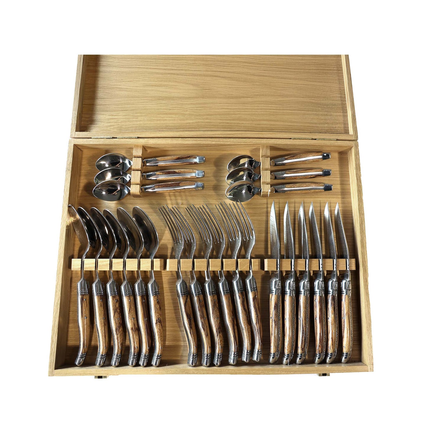 GOYON CHAZEAU 24 PIECE LAGUIOLE PRESTIGE MARBLE WOOD FLATWARE SET