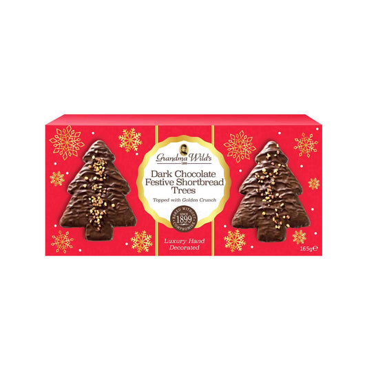 GRAND WILD'S DARK CHOCOLATE FESTIVE SHORTBREAD TREES 165g