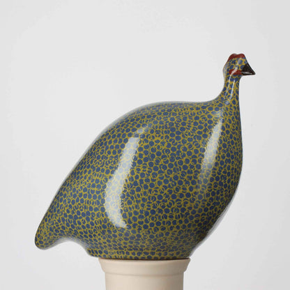 LES CERAMIQUES DE LUSSAN GUINEA FOWL - LARGE ELECTRIC BLUE SPOTTED GREEN LEAF