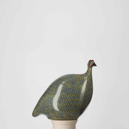 LES CERAMIQUES DE LUSSAN GUINEA FOWL - SMALL ELECTRIC BLUE SPOTTED GREEN LEAF