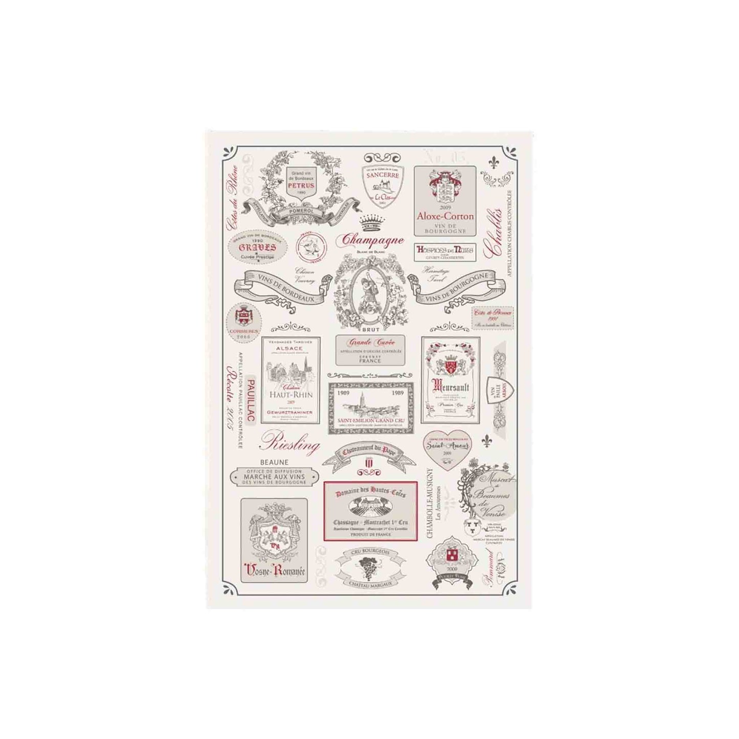 WINKLER FRENCH WINE LABELS TEA TOWEL - ECRU