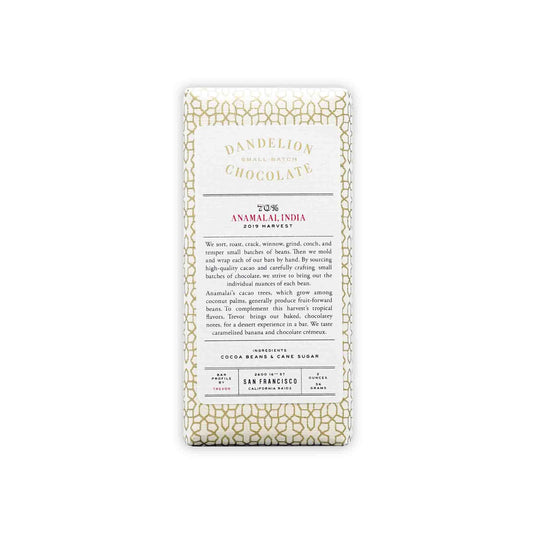 DANDELION ANAMALAI INDIA 70% DARK CHOCOLATE 2oz