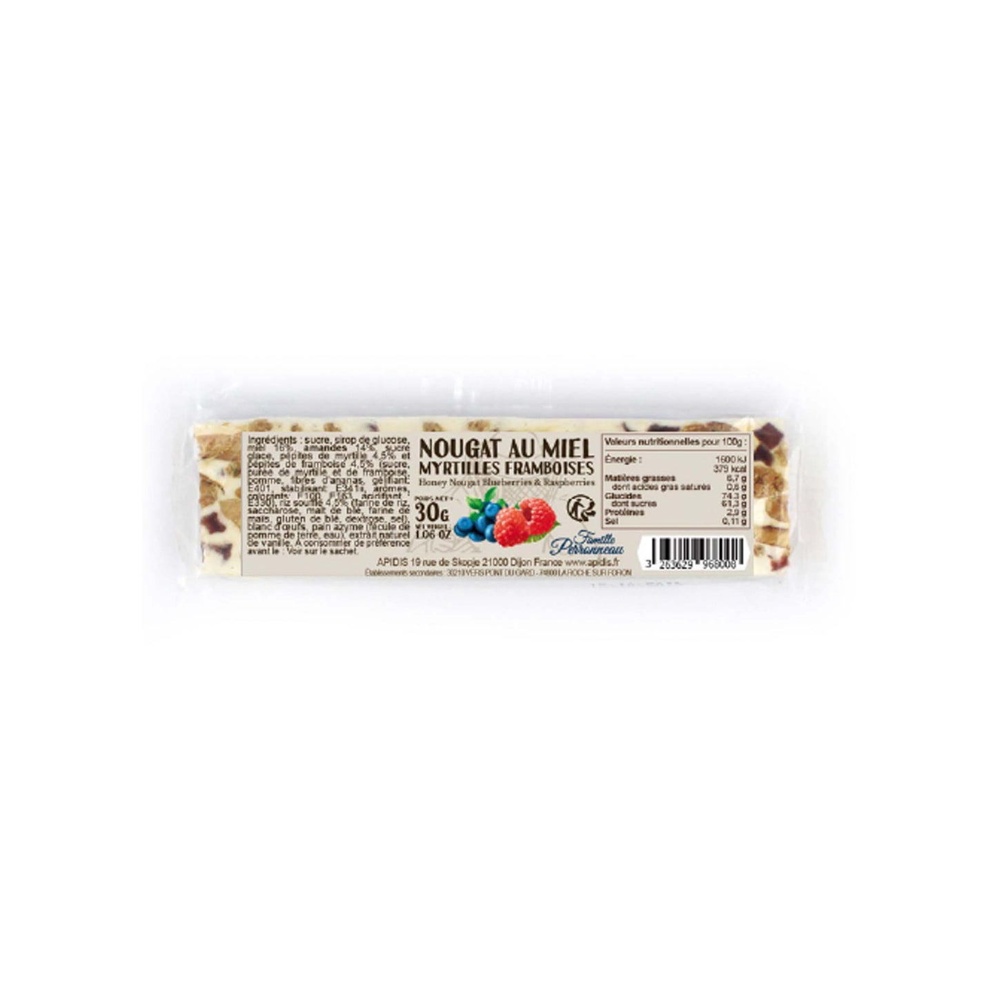 FAMILLE PERRONNEAU HONEY NOUGAT WITH BLUEBERRY AND RASPBERRY 30g