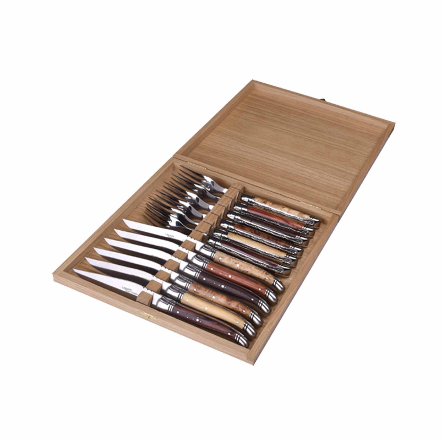 GOYON CHAZEAU 12 PIECE LAGUIOLE PRESTIGE MIXED WOOD KNIFE & FORK SET