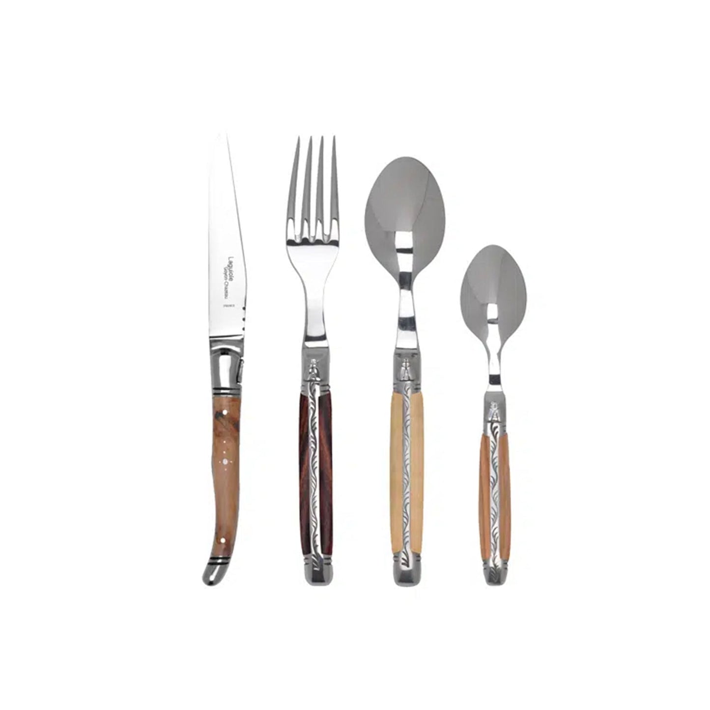 GOYON CHAZEAU 24 PIECE LAGUIOLE PRESTIGE MIXED WOOD FLATWARE SET