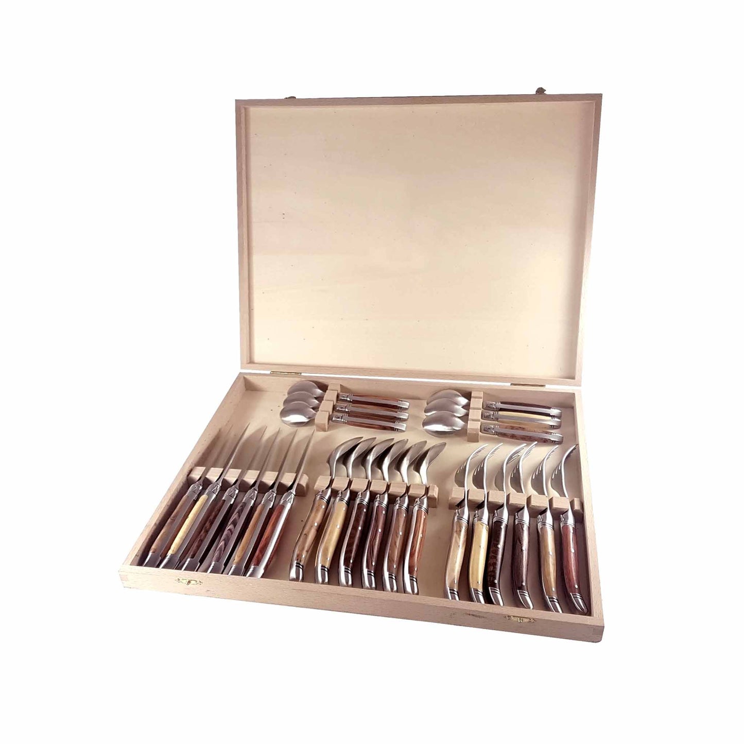 GOYON CHAZEAU 24 PIECE LAGUIOLE PRESTIGE MIXED WOOD FLATWARE SET