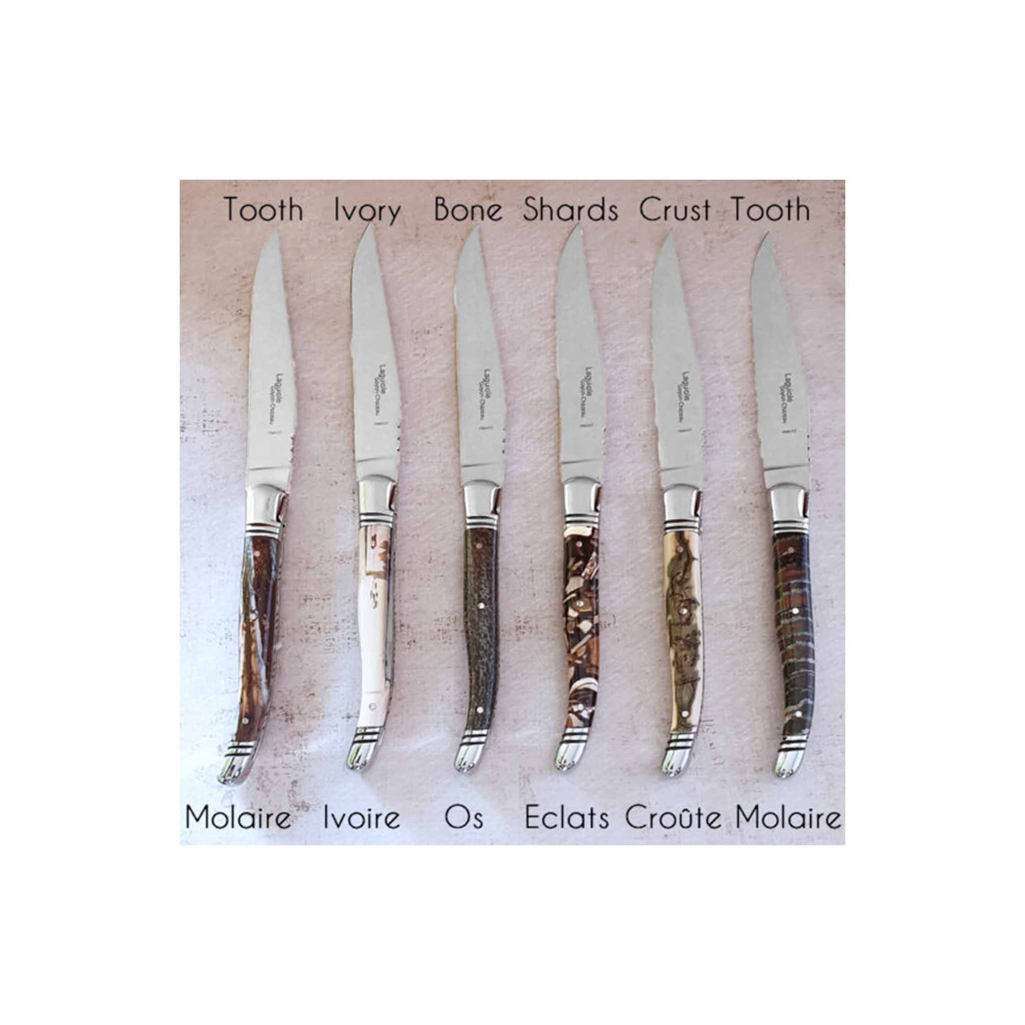 GOYON CHAZEAU 6 LAGUIOLE LUXURY KNIVES IN MIXED MAMMOTH BONE