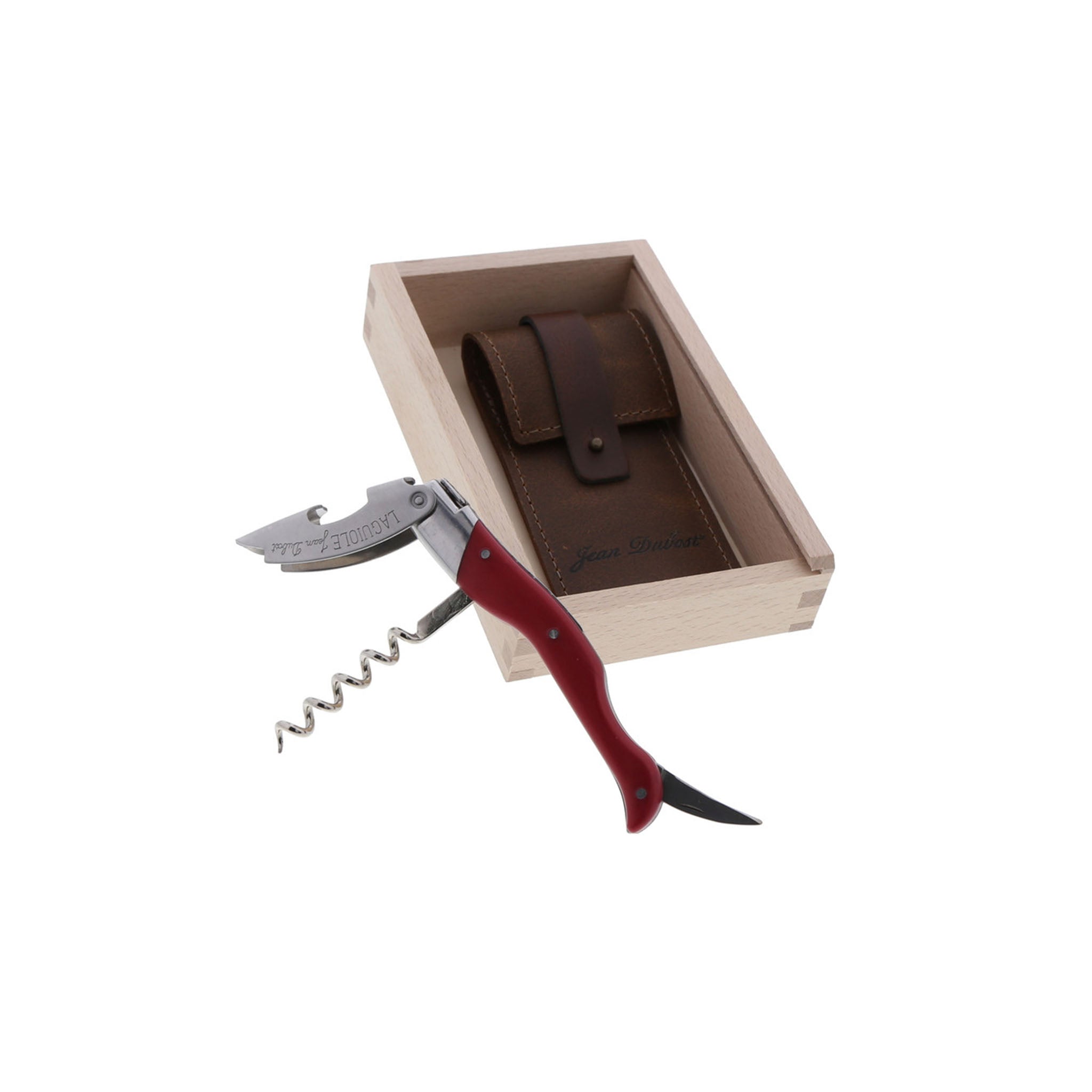 JEAN DUBOST LAGUIOLE RED CORKSCREW IN WOOD BOX