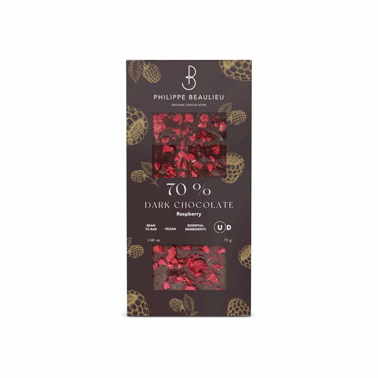 PHILIPPE BEAULIEU RASPBERRY 70% DARK CHOCOLATE 80g